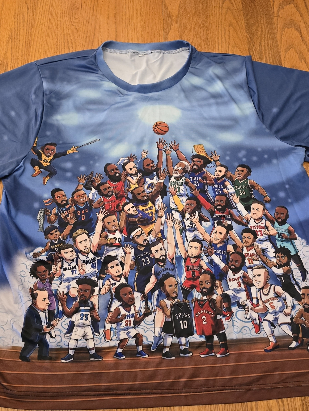 NBA Legends All Over Print Cartoon Basketball T-Shirt Size Large